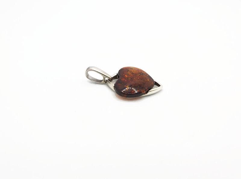 Baltic Amber Pendant – Hand Carved Amber Heart Pendant in Sterling Silver