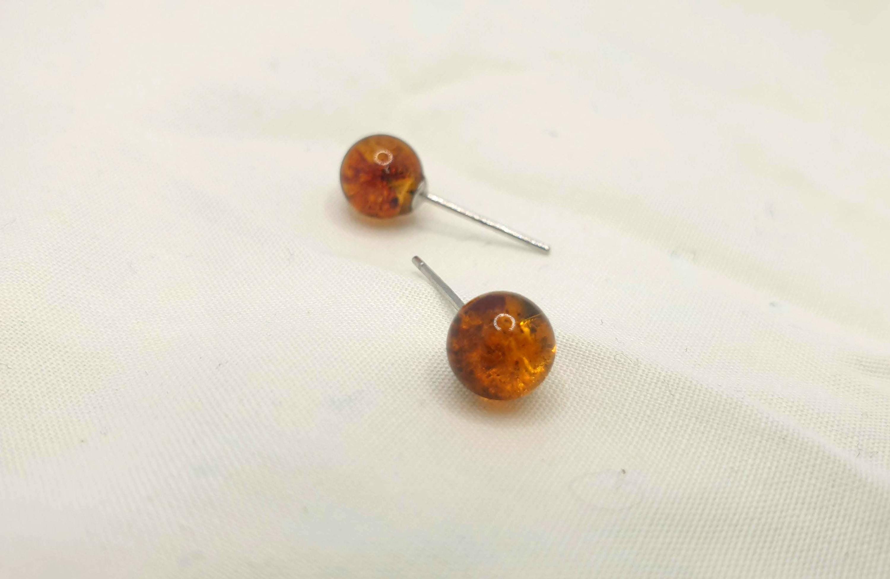Baltic Amber Earrings – Cognac Amber Jewelry | Sterling Silver Studs, Minimalist Style