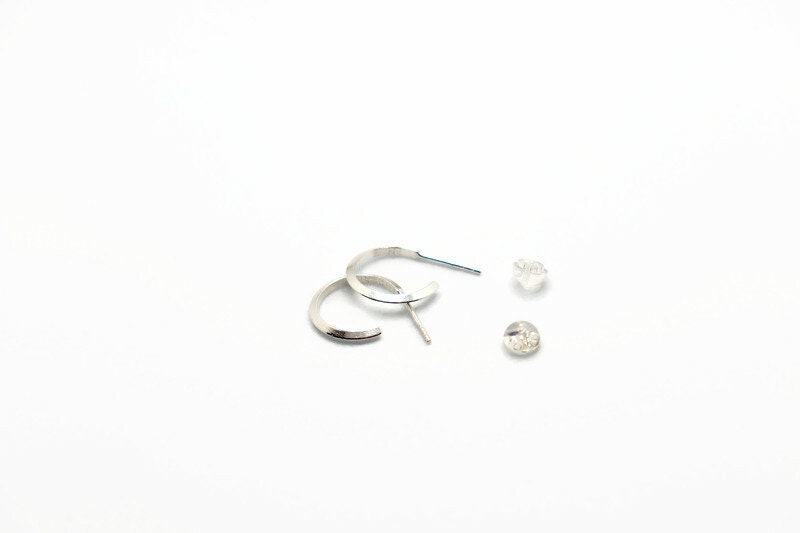 Minimalist Half Open Hoops Sterling Silver Stud Earrings, Gemometric Triangle Circles Earrings