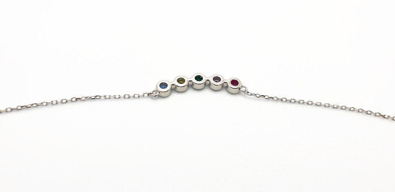 Multicolor Cubic Zirconia Necklace – Sterling Silver, Adjustable Length Chain