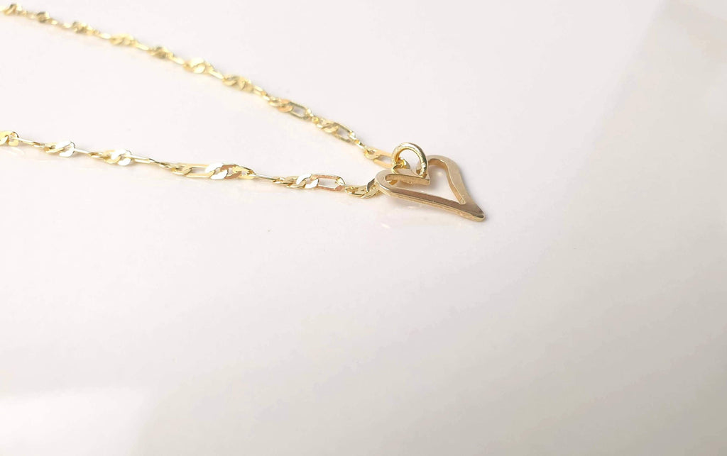 Heart Gold Plated Silver Pendanr Necklace, Delicate Romantic love Gift for Her