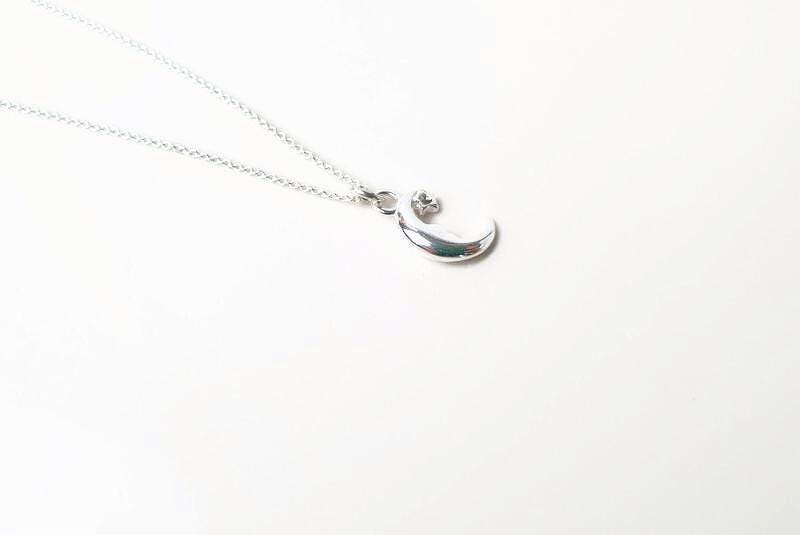Half Moon and Star Pendant Necklace in Sterling Silver with the Chain, celestial moon stars jewelry
