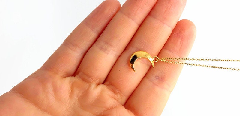 Gold Plated Silver Crescent Moon Necklace - Rolo Chain