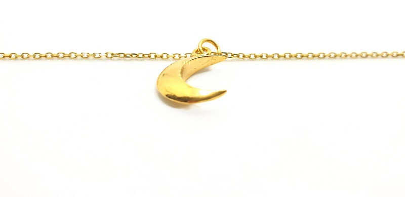 Gold Plated Silver Crescent Moon Necklace - Rolo Chain