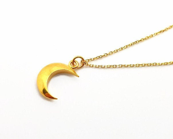 Gold Plated Silver Crescent Moon Necklace - Rolo Chain