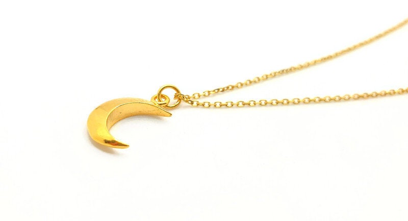 Gold Plated Silver Crescent Moon Necklace - Rolo Chain