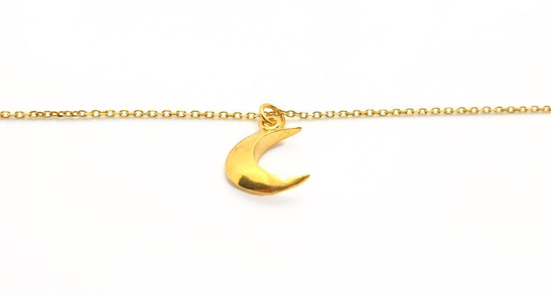 Gold Plated Silver Crescent Moon Necklace - Rolo Chain