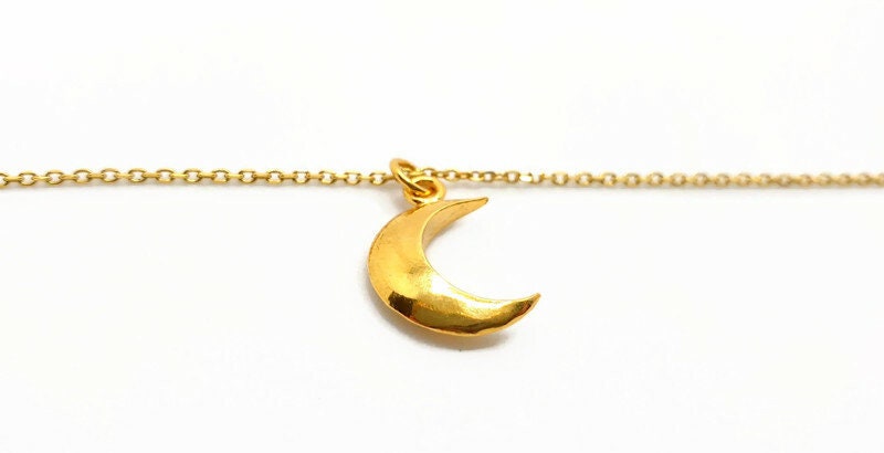Gold Plated Silver Crescent Moon Necklace - Rolo Chain