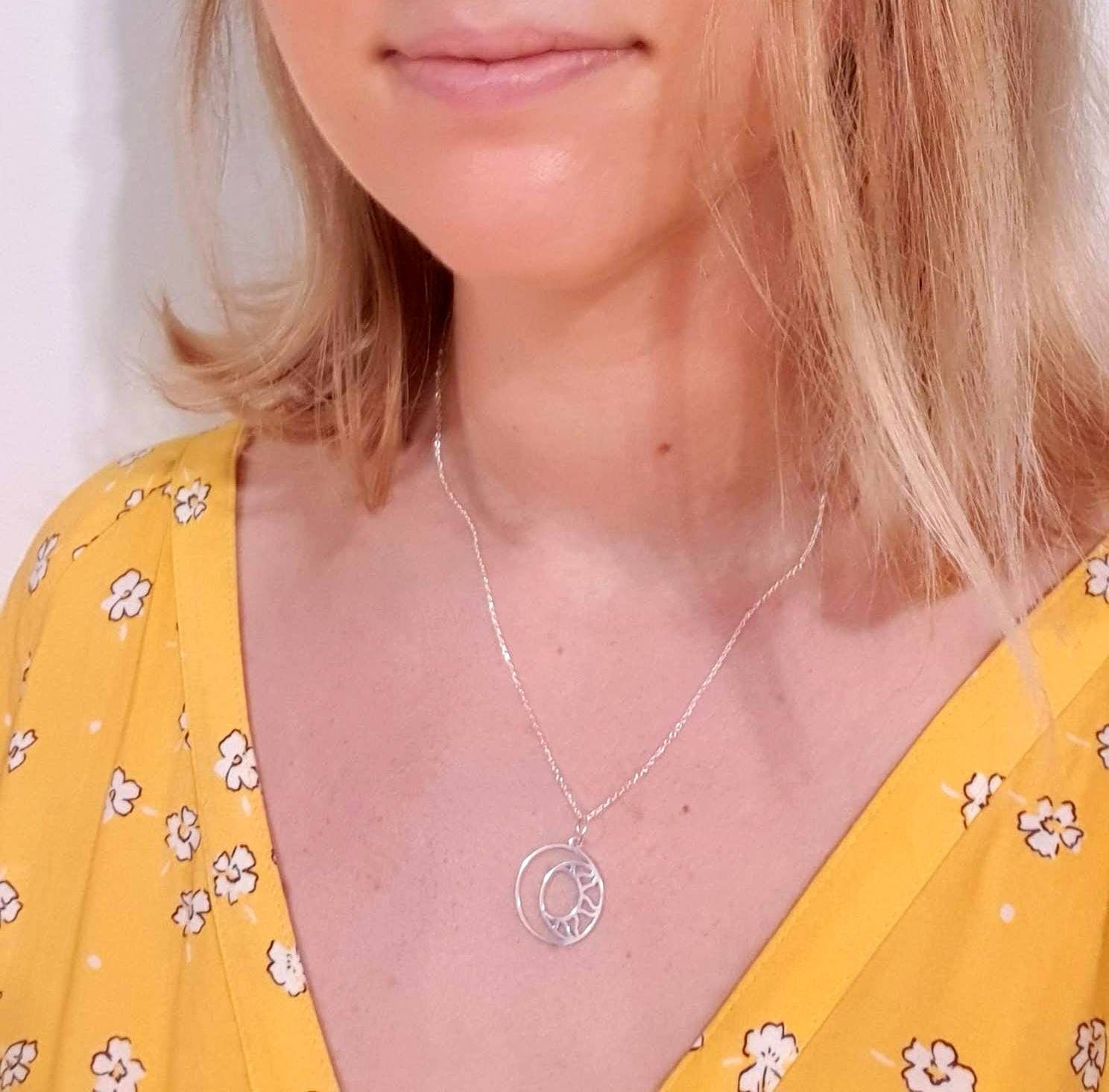 The Moon and The Sun Sterling Silver Pendant Necklace, Lunar Celestial Jewelry