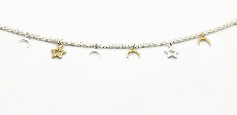 Sterling Silver Star and Moon Charm Bracelet: Celestial Jewelry