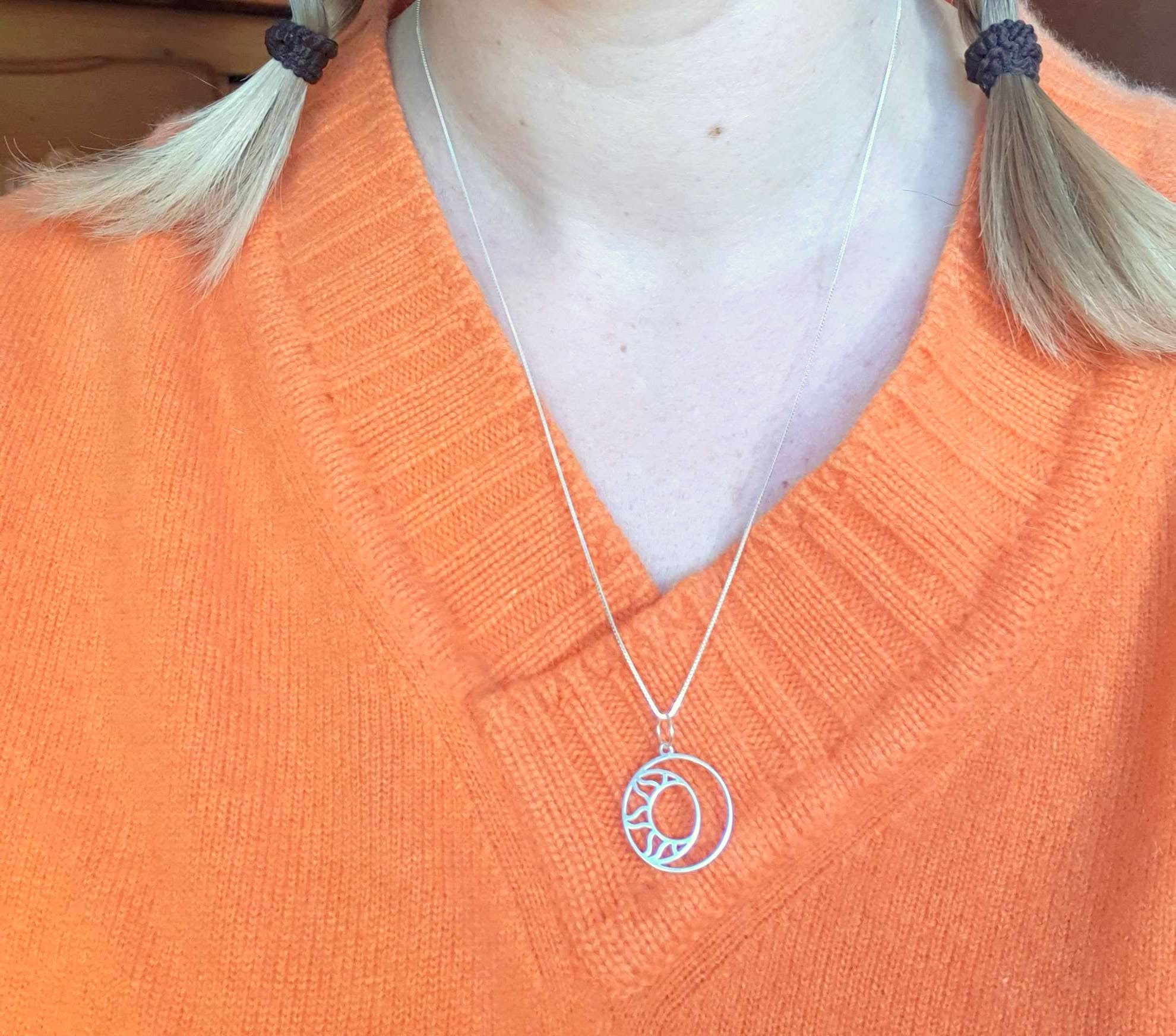 The Moon and The Sun Sterling Silver Pendant Necklace, Lunar Celestial Jewelry