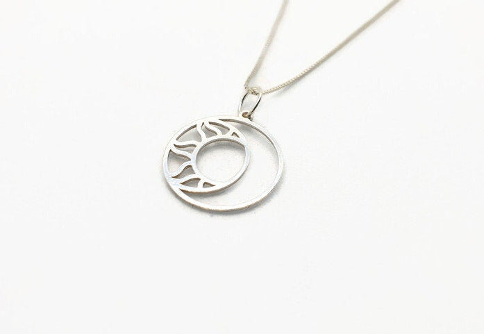 The Moon and The Sun Sterling Silver Pendant Necklace, Lunar Celestial Jewelry