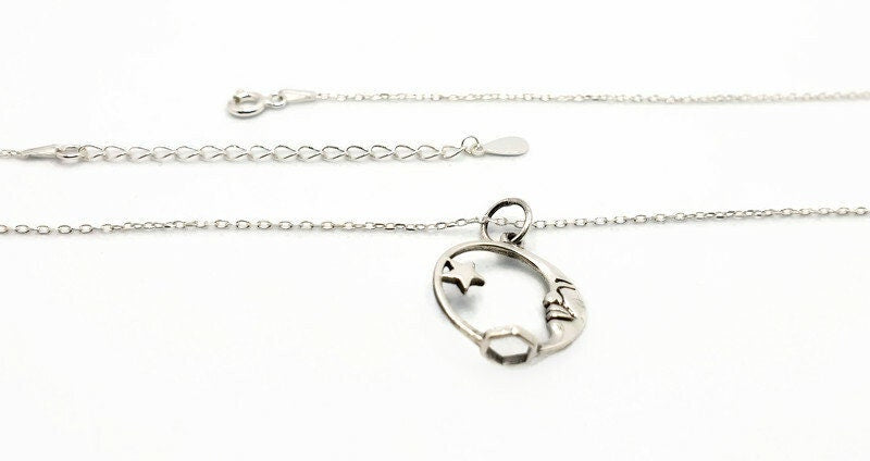 Sterling Silver Moon and Star Pendant Necklace: Celestial Jewelry
