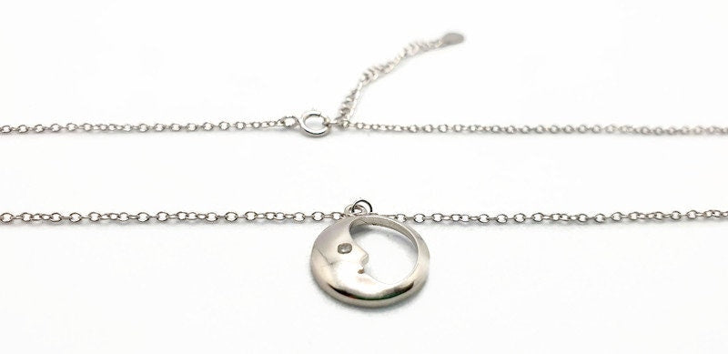Sterling Silver Moon Face Pendant Necklace: Celestial Jewelry