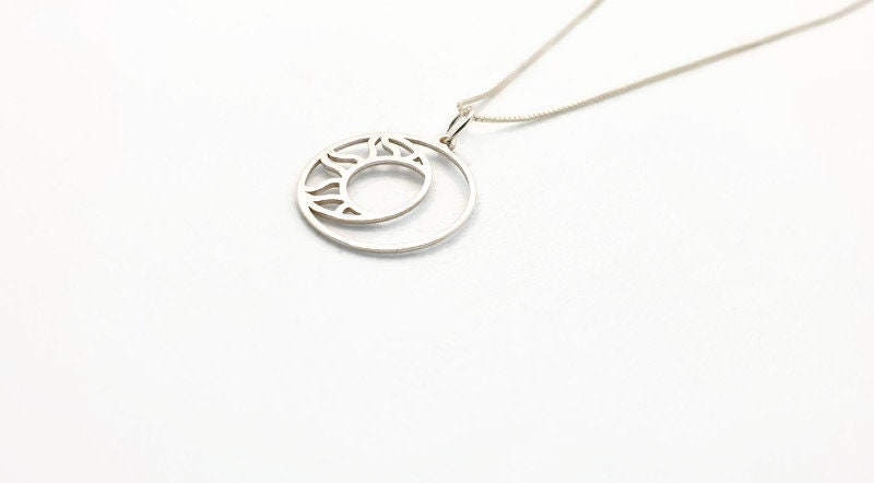The Moon and The Sun Sterling Silver Pendant Necklace, Lunar Celestial Jewelry