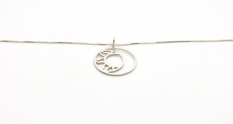 The Moon and The Sun Sterling Silver Pendant Necklace, Lunar Celestial Jewelry