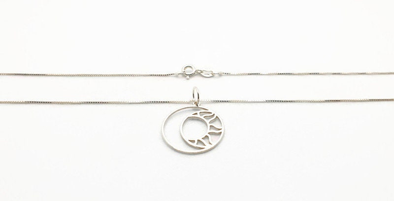 The Moon and The Sun Sterling Silver Pendant Necklace, Lunar Celestial Jewelry