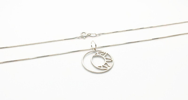 The Moon and The Sun Sterling Silver Pendant Necklace, Lunar Celestial Jewelry