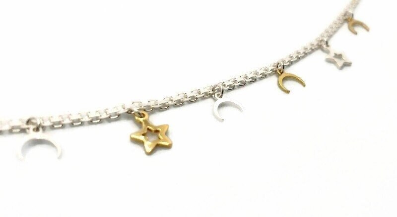 Sterling Silver Star and Moon Charm Bracelet: Celestial Jewelry