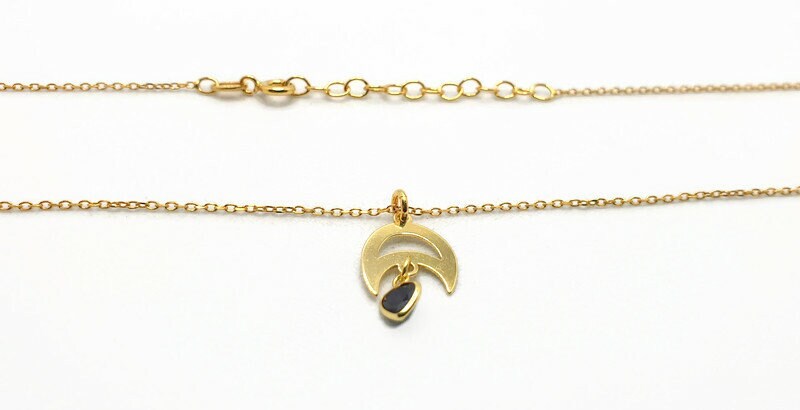 Gold Inverted Moon Pendant Necklace: Black Heart Charm, Celestial Jewelry
