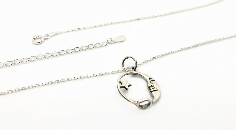 Sterling Silver Moon and Star Pendant Necklace: Celestial Jewelry