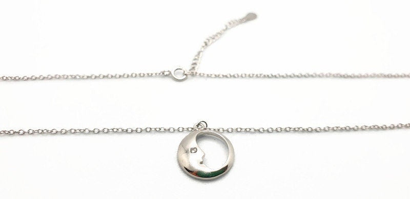 Sterling Silver Moon Face Pendant Necklace: Celestial Jewelry
