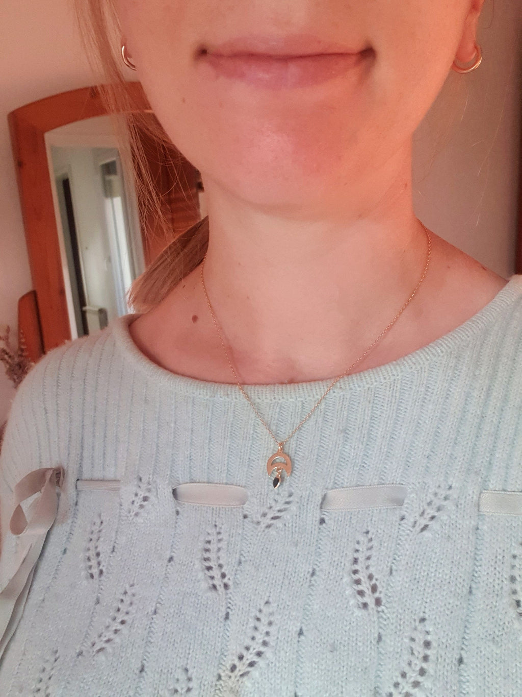 Gold Inverted Moon Pendant Necklace: Black Heart Charm, Celestial Jewelry