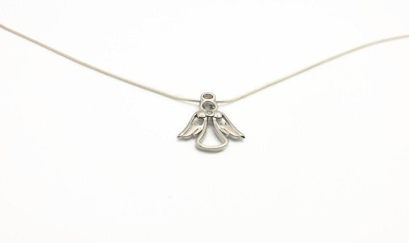 Sterling Silver Angel Pendant Necklace: Cubic Zirconia, Rhodium Plated