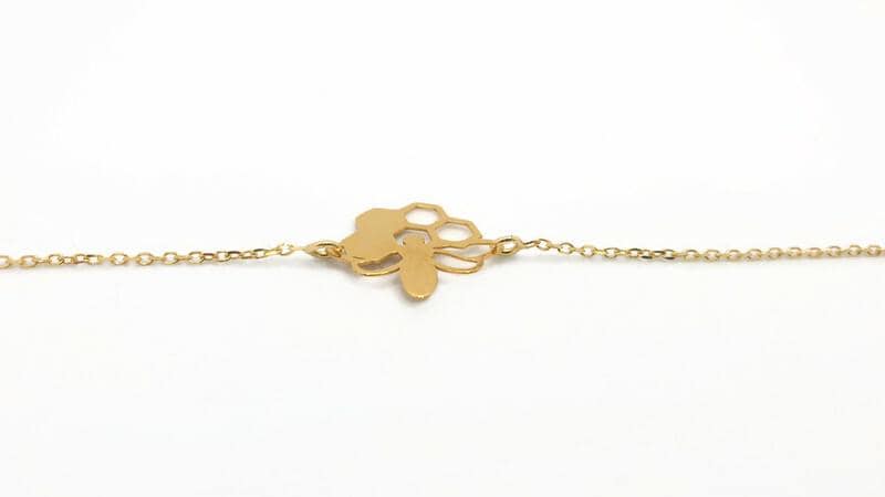 Gold Plated Honeycomb Bee Charm Bracelet: Delicate Cable Chain