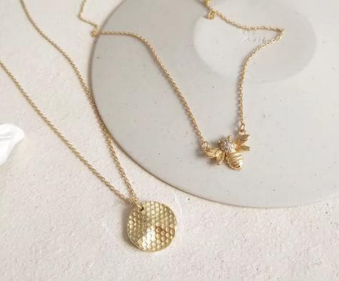 Gold Plated Bee Necklace: Cubic Zirconia Honeybee Pendant