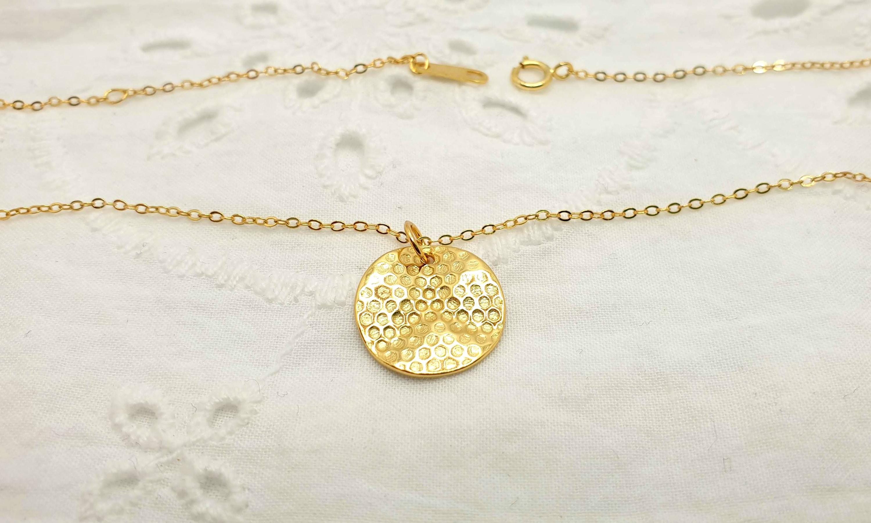 Gold Plated Honeycomb Bee Necklace: Cubic Zirconia Charm
