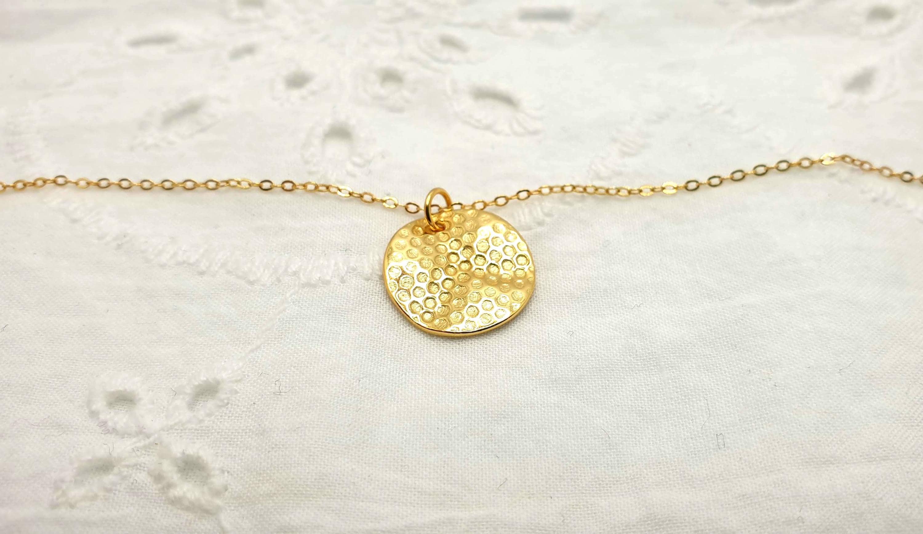 Gold Plated Honeycomb Bee Necklace: Cubic Zirconia Charm