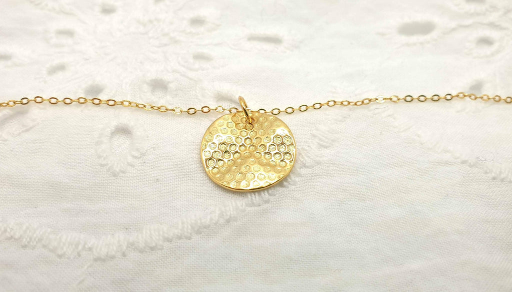 Gold Plated Honeycomb Bee Necklace: Cubic Zirconia Charm
