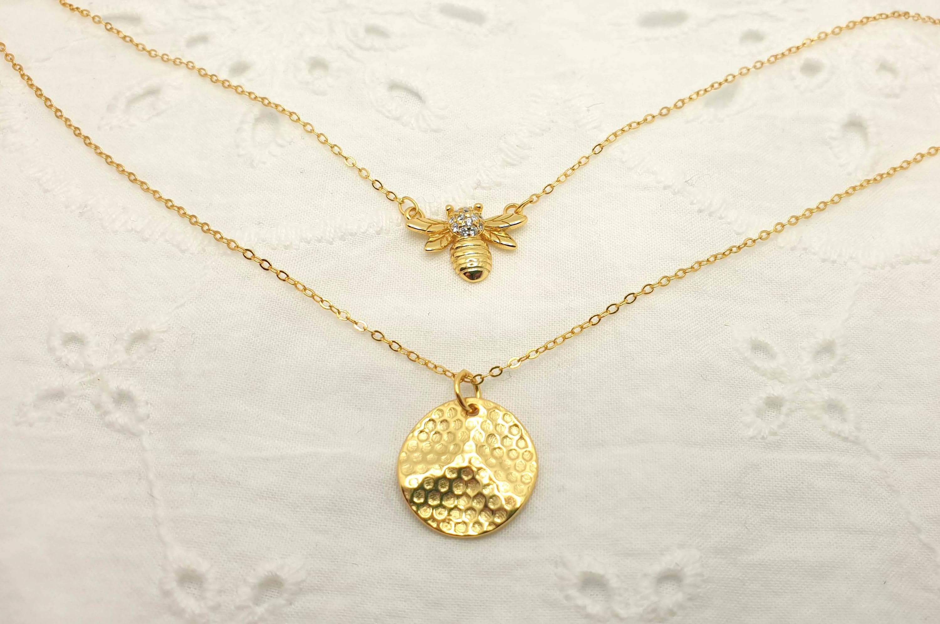 Gold Plated Bee Necklace: Cubic Zirconia Honeybee Pendant