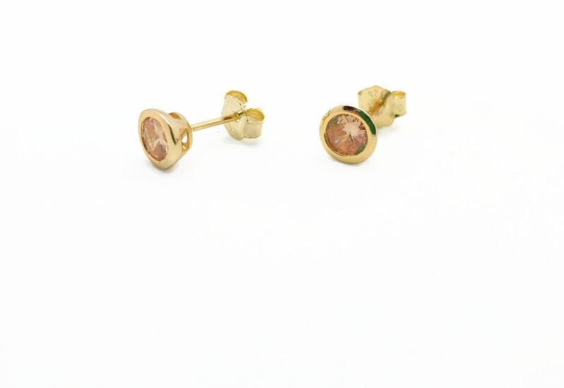 Peach Cubic Zirconia Stud Earrings: Gold Plated Silver, Dainty Circle