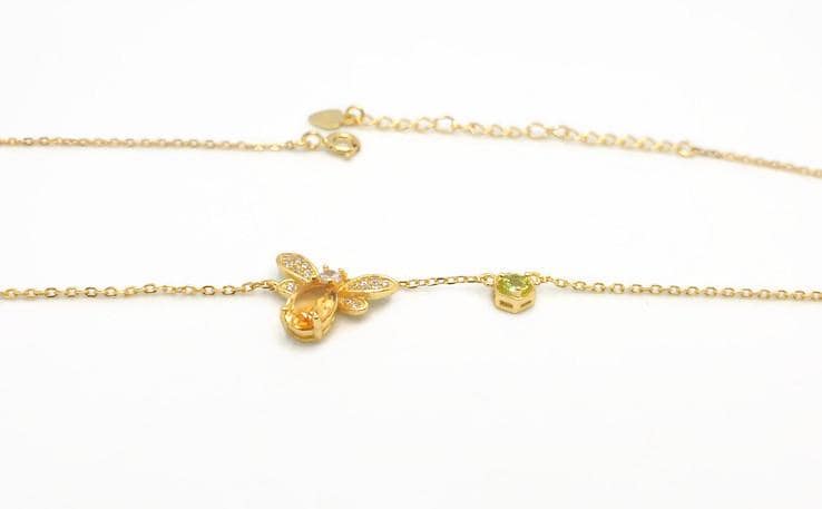 Gold Plated Honey Bee Necklace: Citrine, Peridot & Cubic Zirconia