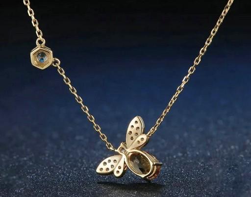 Gold Plated Honey Bee Necklace: Citrine, Peridot & Cubic Zirconia