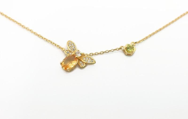 Gold Plated Honey Bee Necklace: Citrine, Peridot & Cubic Zirconia