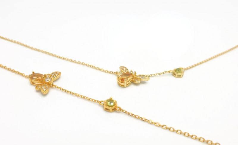 Gold Plated Honey Bee Necklace: Citrine, Peridot & Cubic Zirconia