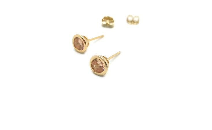 Peach Cubic Zirconia Stud Earrings: Gold Plated Silver, Dainty Circle