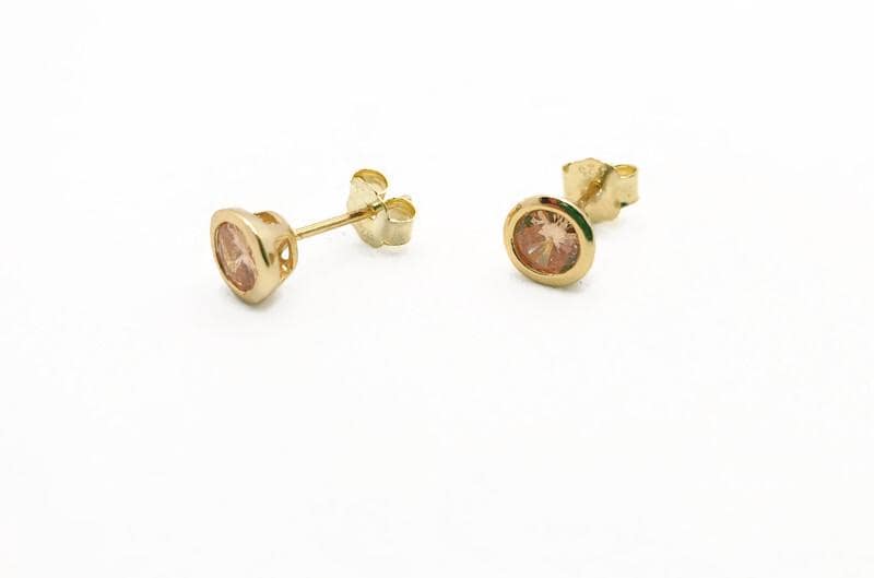 Peach Cubic Zirconia Stud Earrings: Gold Plated Silver, Dainty Circle