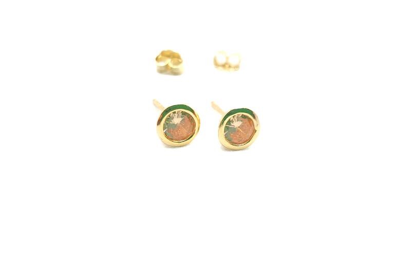 Peach Cubic Zirconia Stud Earrings: Gold Plated Silver, Dainty Circle