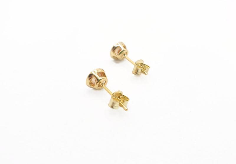 Peach Cubic Zirconia Stud Earrings: Gold Plated Silver, Dainty Circle