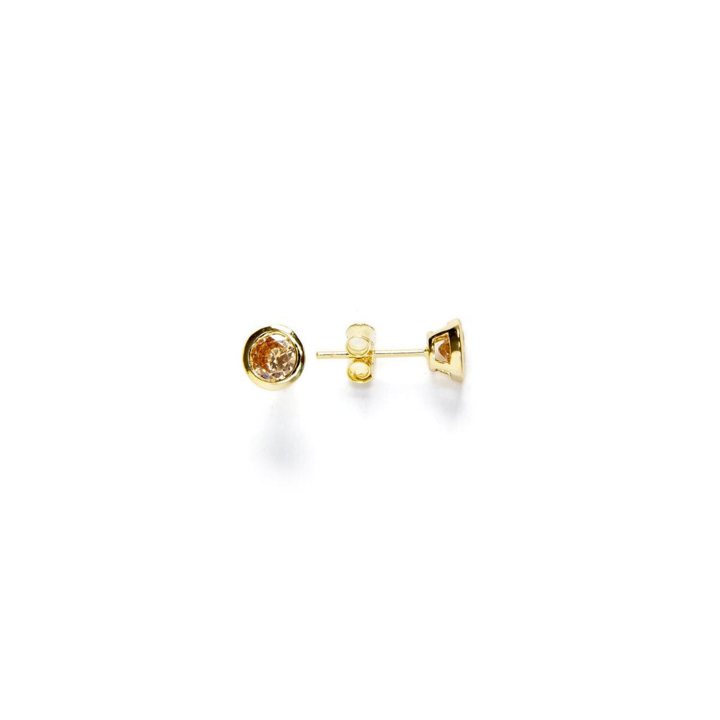Peach Cubic Zirconia Stud Earrings: Gold Plated Silver, Dainty Circle