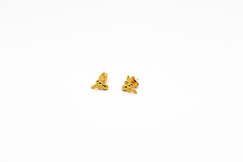 Gold Plated Bee Studs, honeybee nature inspired jewelry, buzzing jewelry