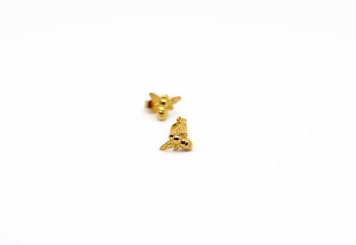 Gold Plated Bee Studs, honeybee nature inspired jewelry, buzzing jewelry