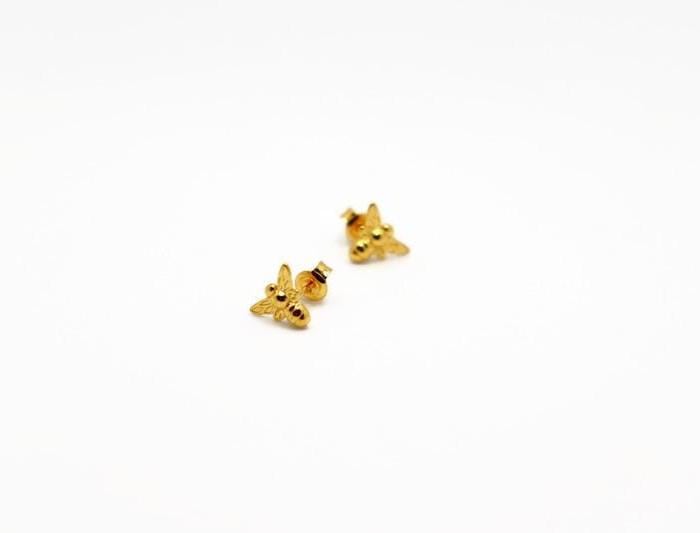 Gold Plated Bee Studs, honeybee nature inspired jewelry, buzzing jewelry