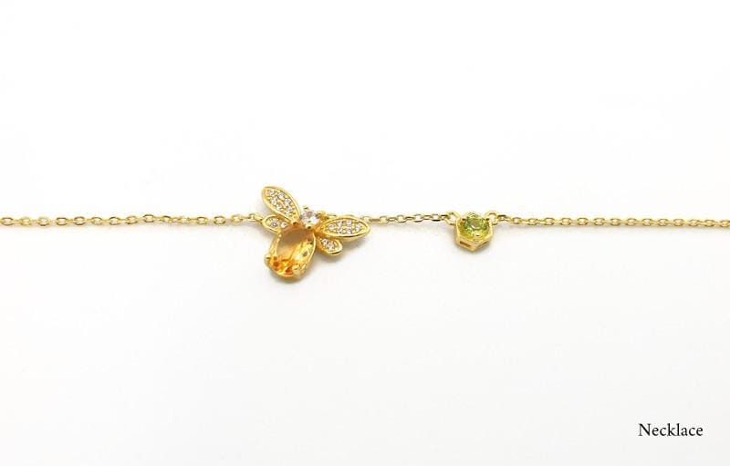 Gold Plated Honey Bee Necklace: Citrine, Peridot & Cubic Zirconia
