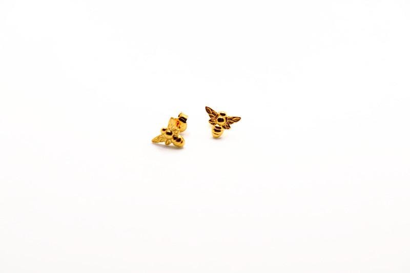 Gold Plated Bee Studs, honeybee nature inspired jewelry, buzzing jewelry