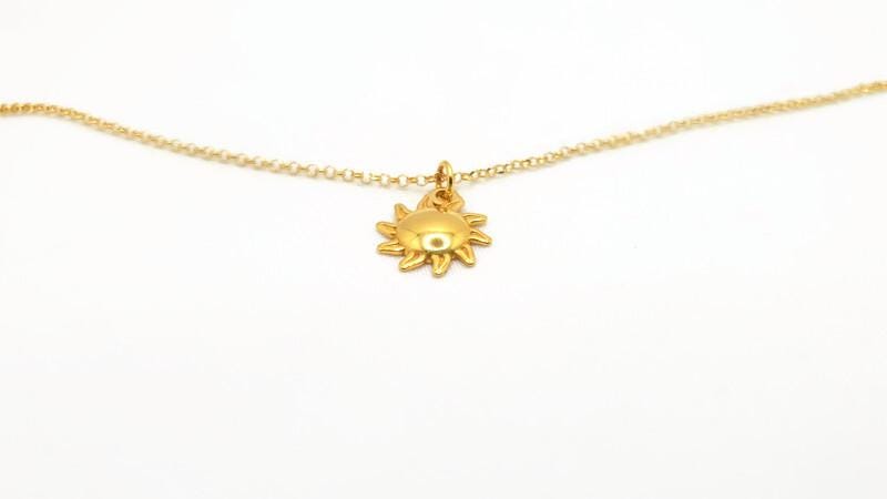 Sun Star Pendant Necklace in Gold Plated Silver, Celestial Jewelry, Sun Charm with gold plated chain